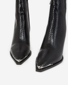 Snakeskin-Effect Leather Heeled Boots | Women | Black