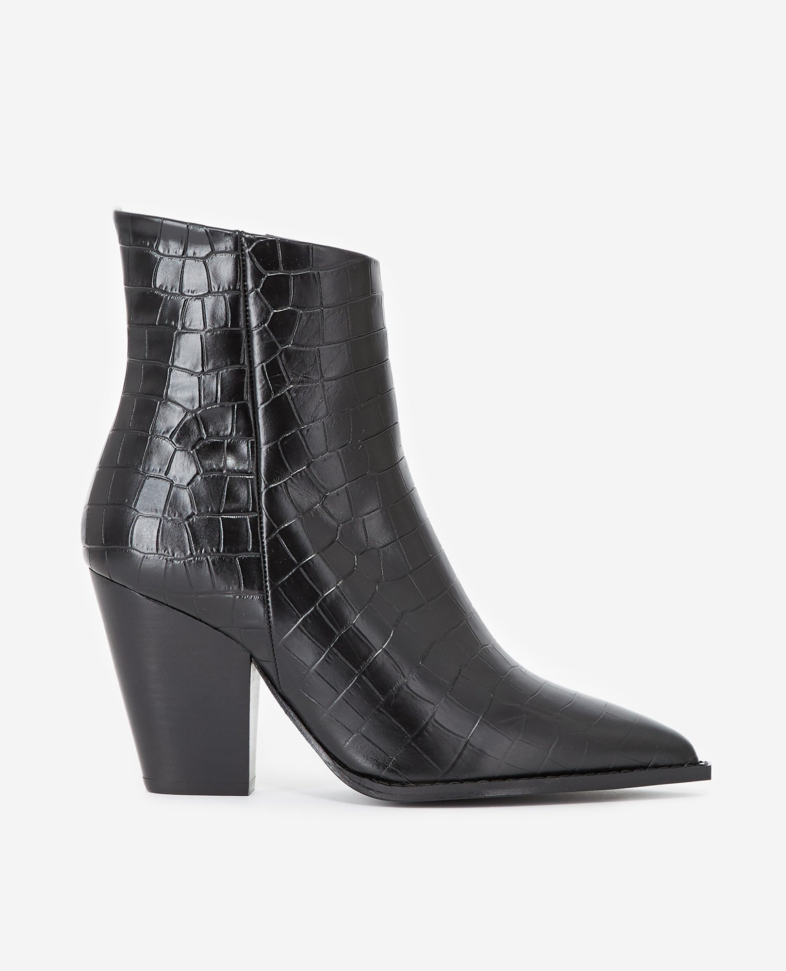 Heeled Croc-Effect Leather Ankle Boots | Women | Black