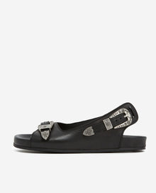 Flat Leather Sandals With Western Details | Women | Black