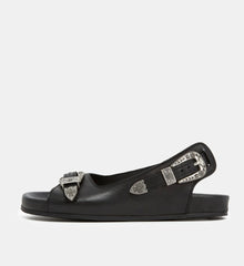 Flat Leather Sandals With Western Details | Women | Black