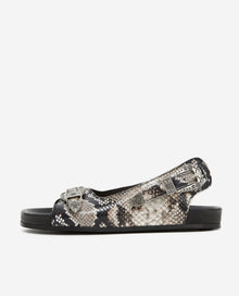 Flat Gray & Leather Sandals With Motif | Women | Black Grey