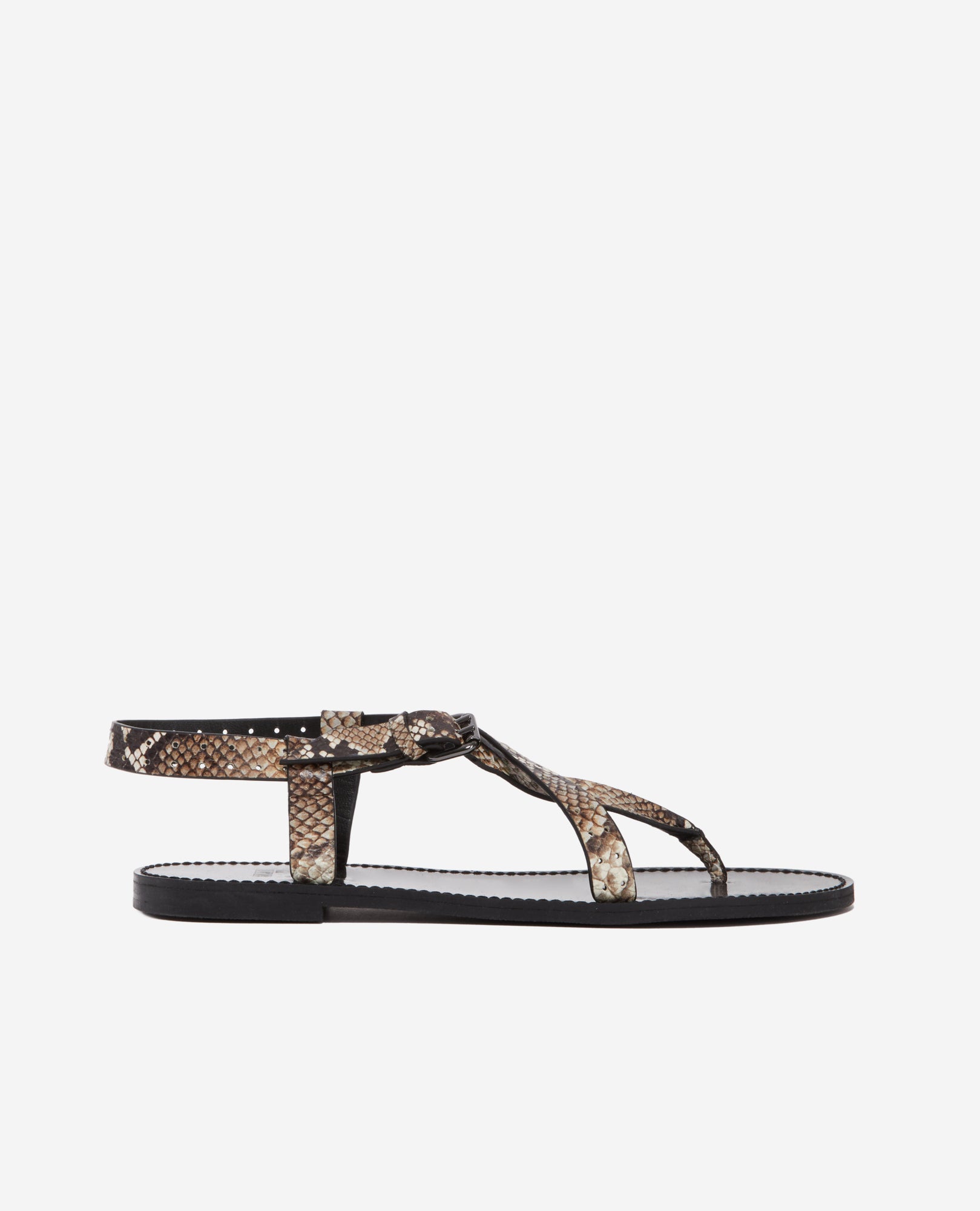 Snakeskin-Effect Flat Leather Sandals | Women | Beige x Brown