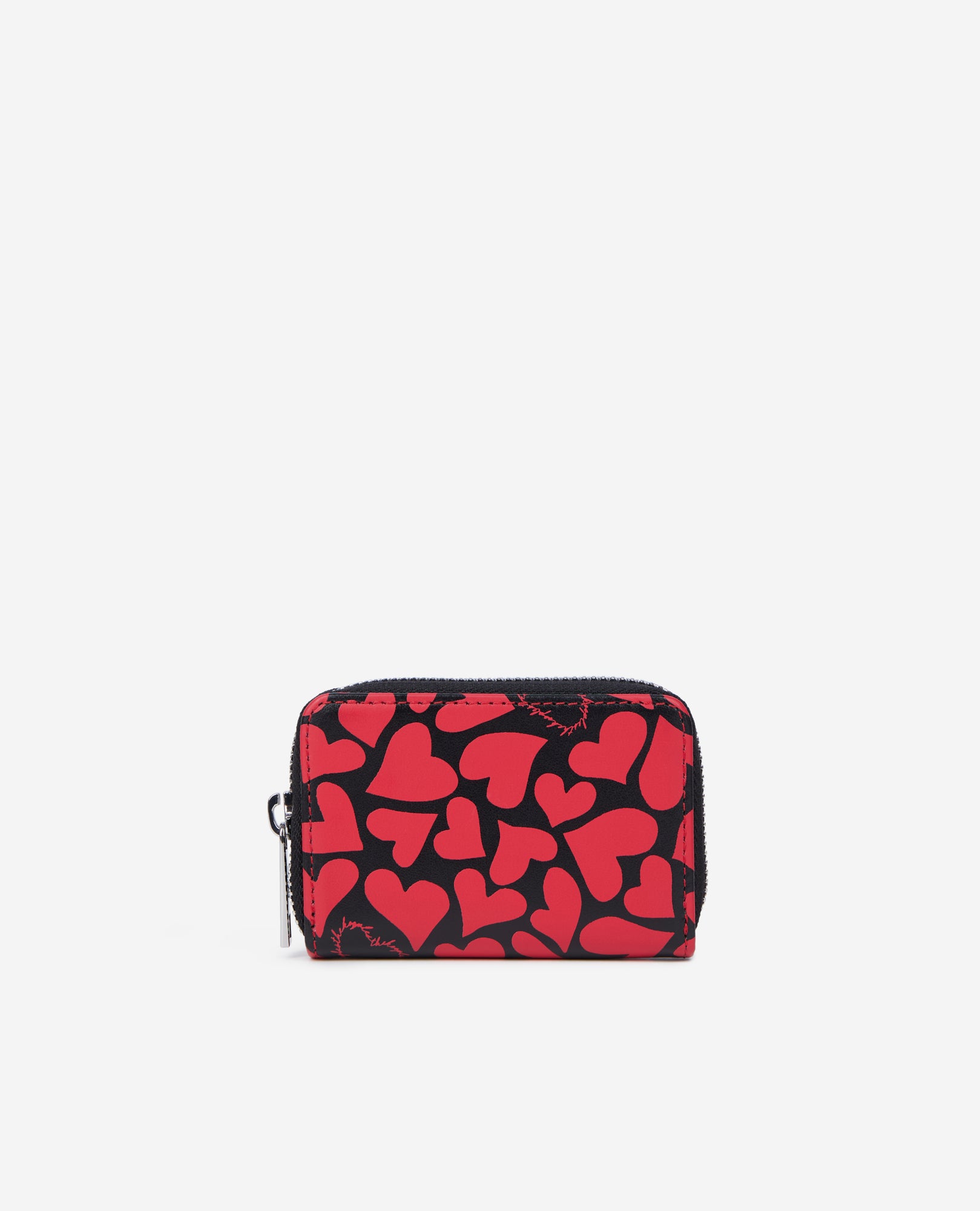 Leather Coin Purse With Hearts Print | Women | Black x White