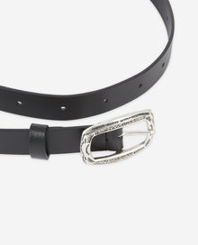 Thin Leather Belt With Rectangular Buckle | Women | Black