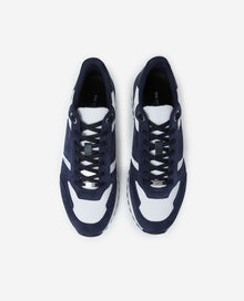 Leather Mesh Blue And White Retro Trainers | Women | Beige x Navy