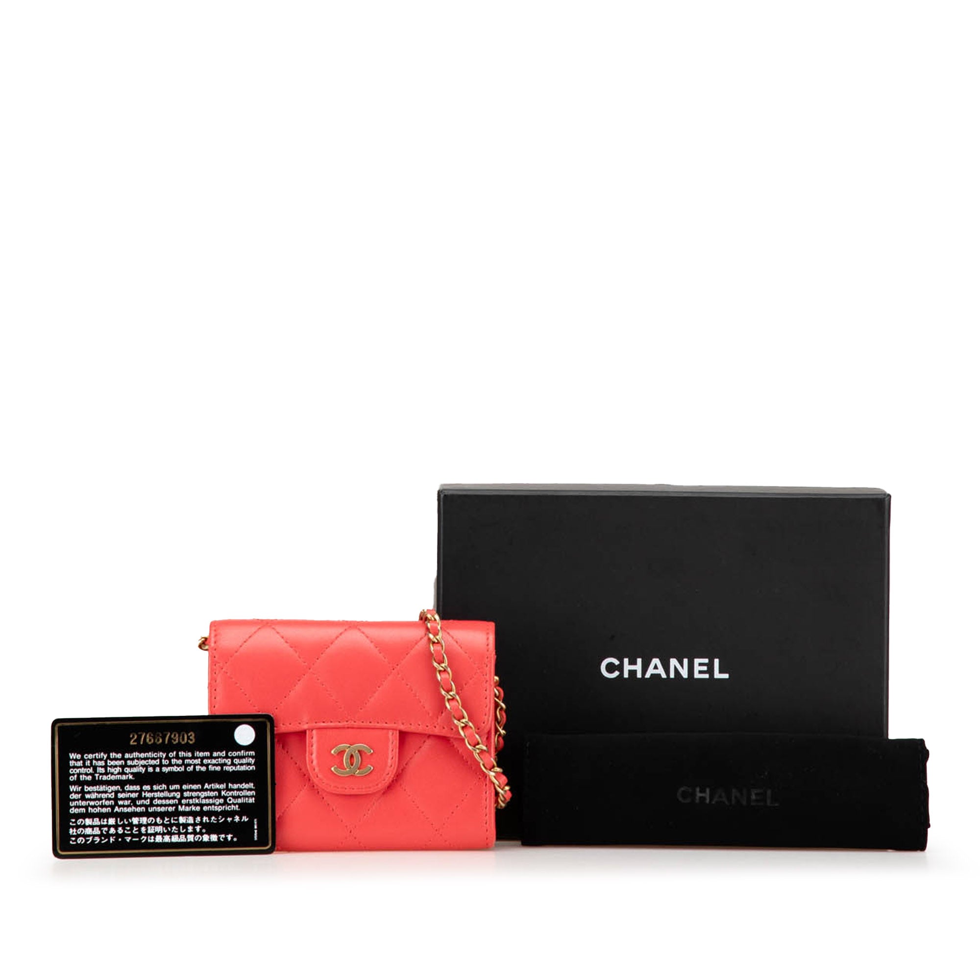 Chanel | Pre-Owned Quilted Lambskin Flap Card Holder on Chain | Red