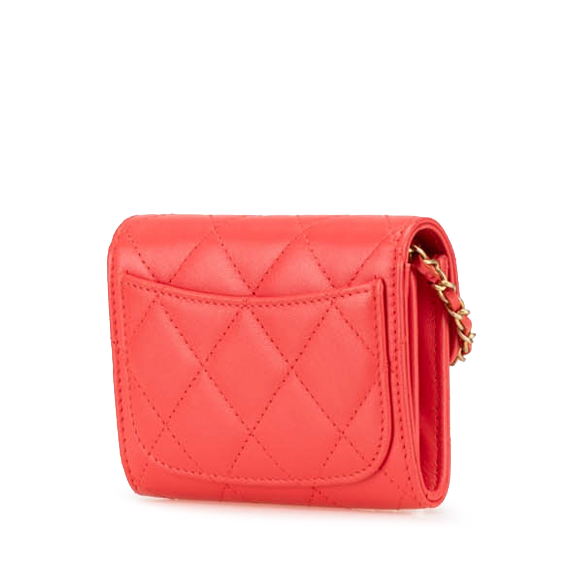 Chanel | Pre-Owned Quilted Lambskin Flap Card Holder on Chain | Red