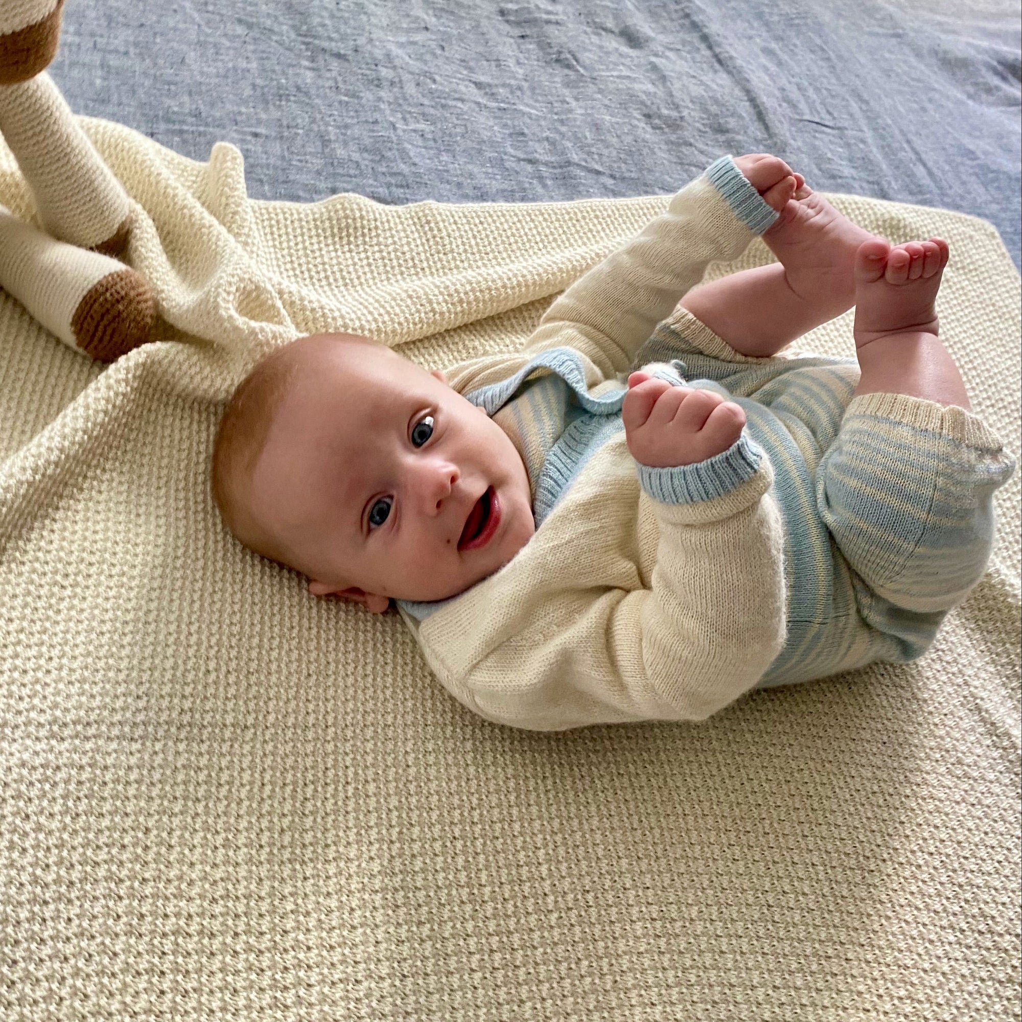 Sami Onesie & Cardigan Set | Ivory/Light Blue