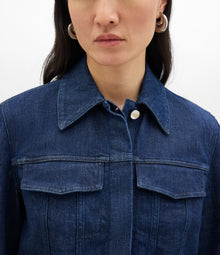 Another Tomorrow Cropped Denim Jacket in Dark Wash – Denim Women's Jacket