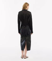 Another Tomorrow Bias Button Side Shirt in Black – Satin Women's Top