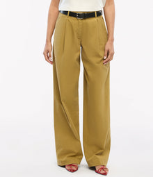 Another Tomorrow Cotton Relaxed Wide Leg Pant in Thyme – Cotton Women's Trousers