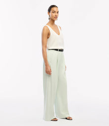 Another Tomorrow Relaxed Wide Leg Pant in Julep – Wool Women's Trousers