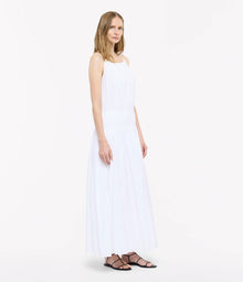Another Tomorrow Gathered Scoop Back Dress in Off White – Cotton Women's Dress