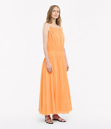 Another Tomorrow Gathered Scoop Back Dress in Papaya – Cotton Women's Dress