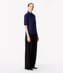 Another Tomorrow Linen French Cuff Blouse in Indigo – Linen Women's Top