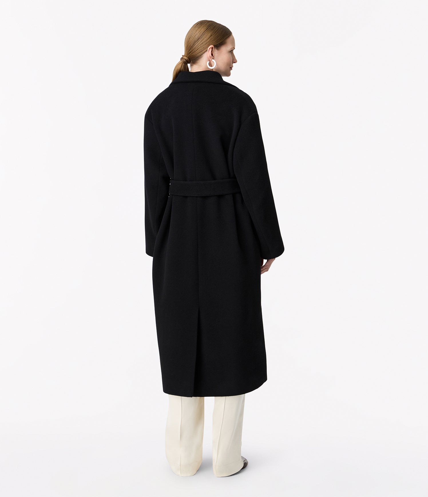 Another Tomorrow Double Breasted Wrap Coat in Black – Wool Women's Outerwear