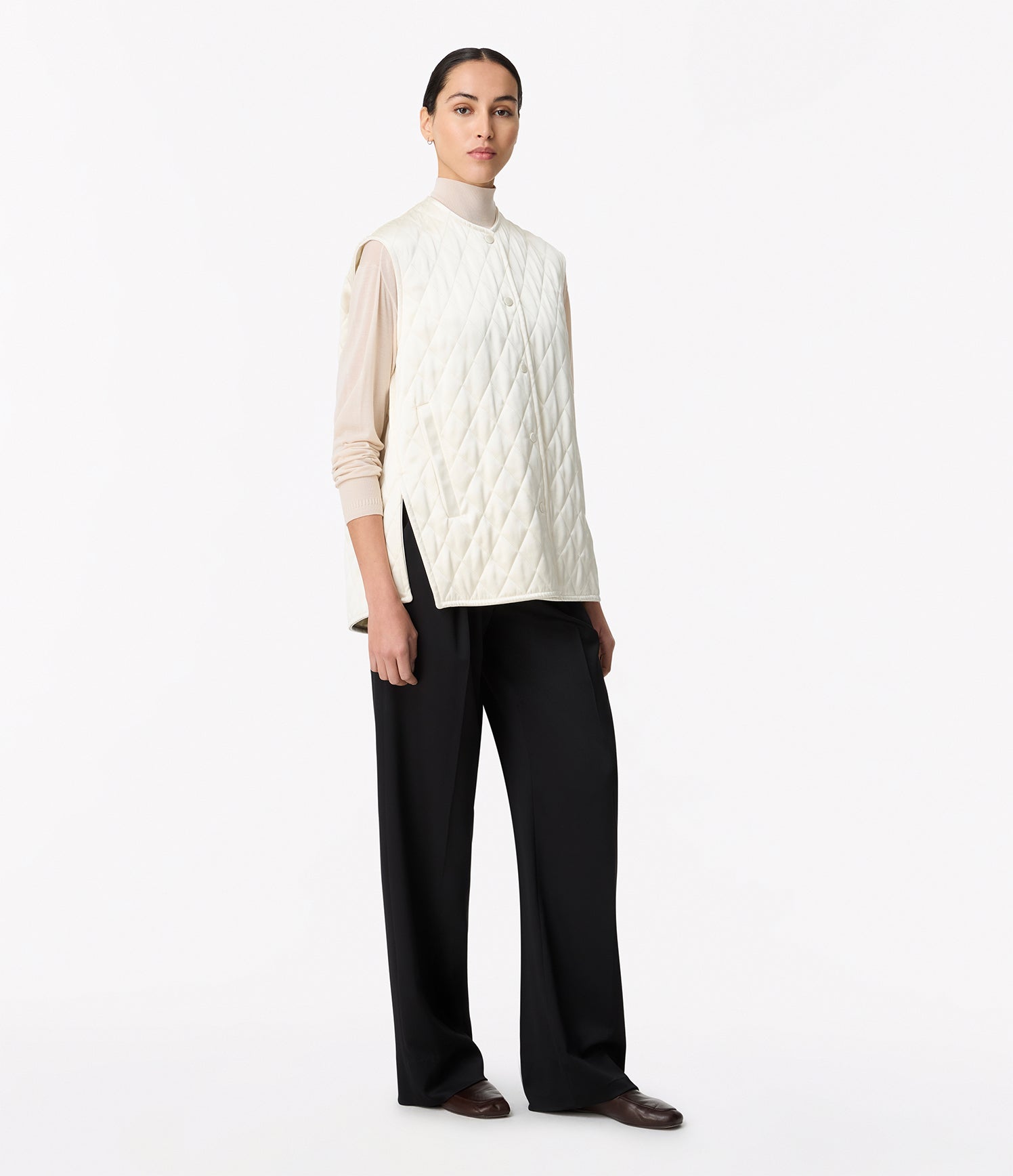 Another Tomorrow Satin Gilet in Cream – Satin Women's Jacket