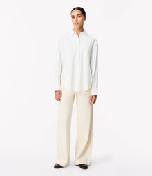 Another Tomorrow Pleat Back Hemp Shirt in Off White – Viscose Women's Top