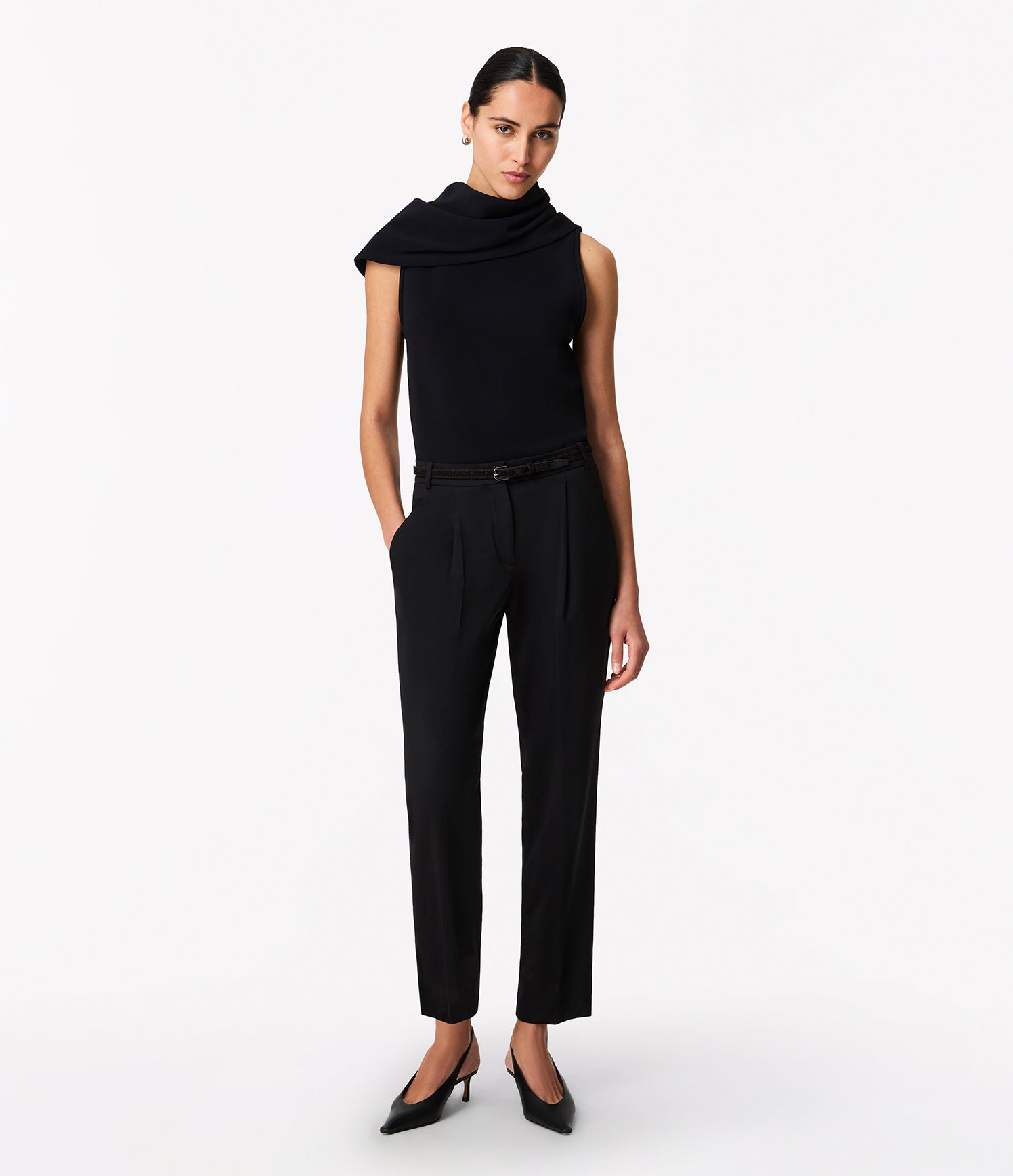 Another Tomorrow Cowl Neck Blouse in Black – Crêpe Women's Top