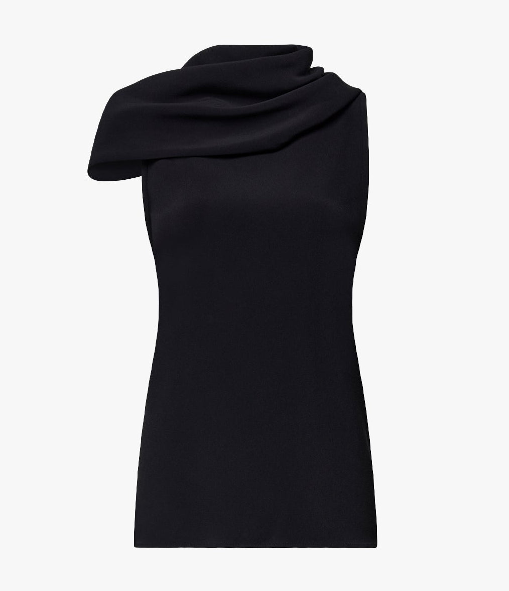 Another Tomorrow Cowl Neck Blouse in Black – Crêpe Women's Top