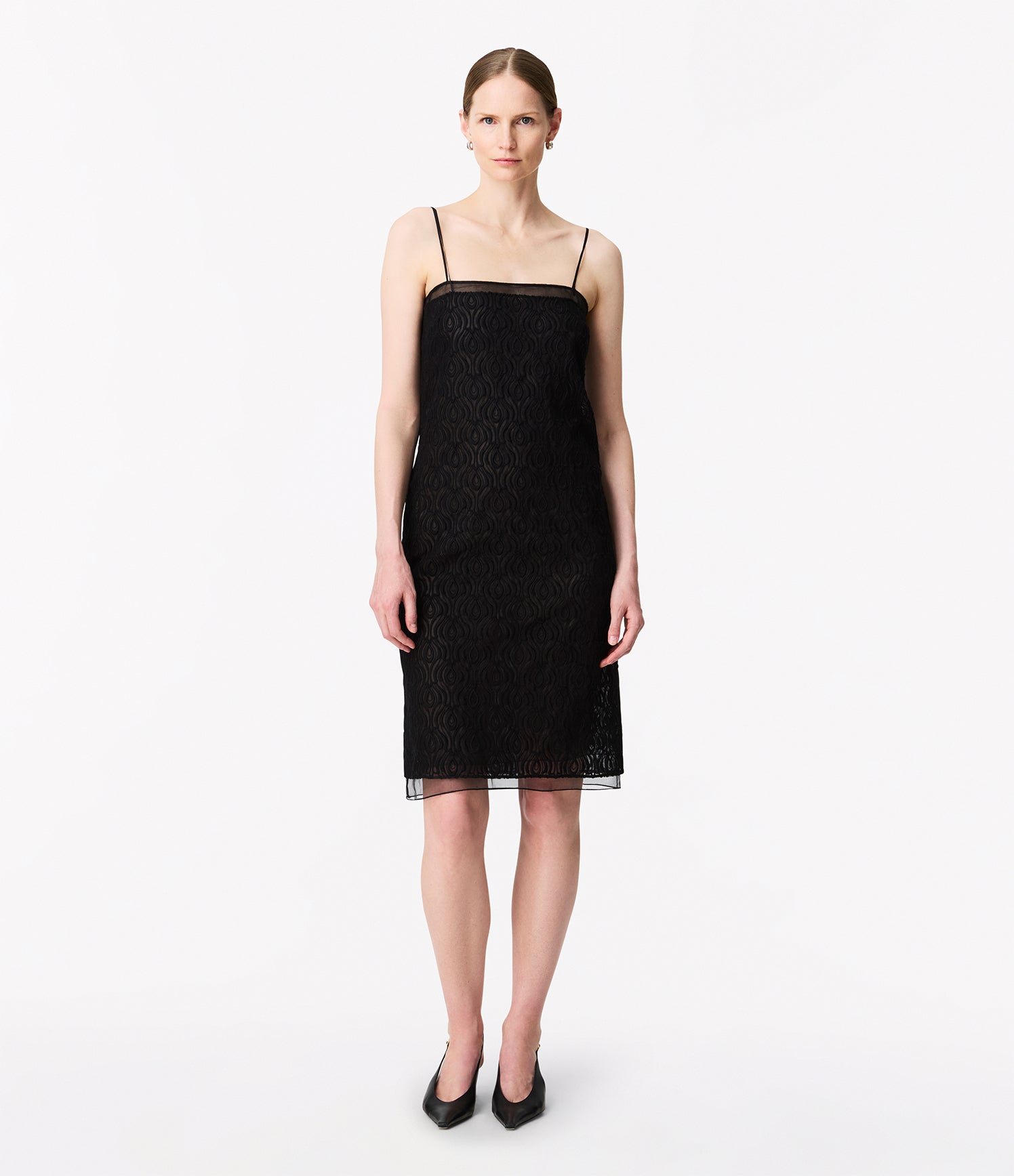 Another Tomorrow Silk Embroidered Dress in Black – Silk Women's Dress