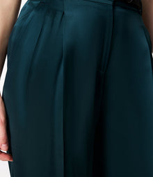 Another Tomorrow Satin Pleated Trouser in Juniper – Satin Women's Trousers