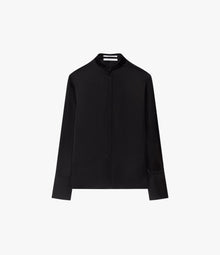 Another Tomorrow Band Collar Blouse With Scarf in Black – Satin Women's Top
