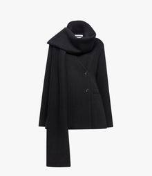 Another Tomorrow Short Scarf Coat in Black – Wool Women's Outerwear