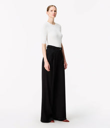 Another Tomorrow Satin Pleated Trouser in Black – Satin Women's Trousers