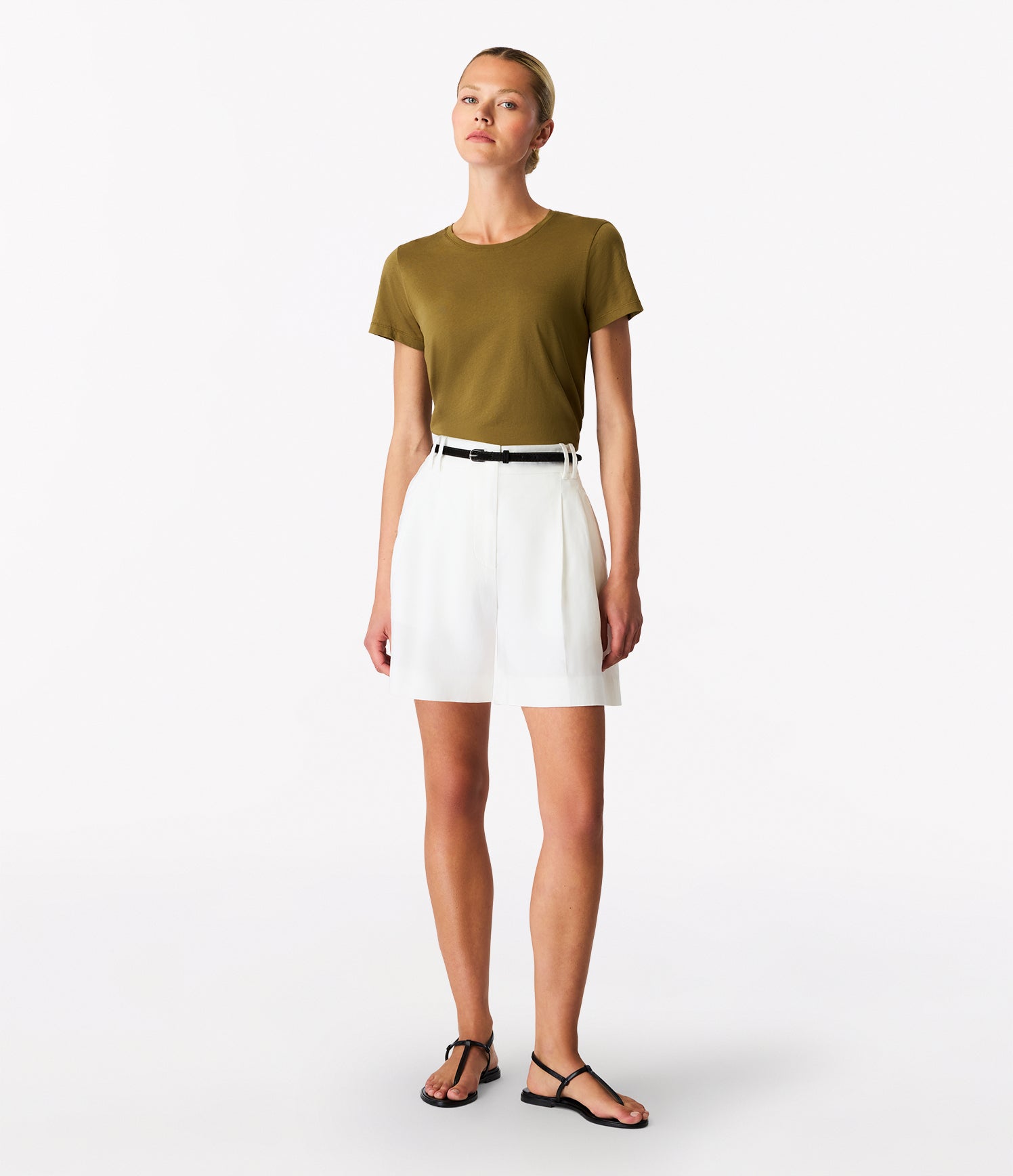 Another Tomorrow Crew Neck T-Shirt in Moss – Cotton Women's Top