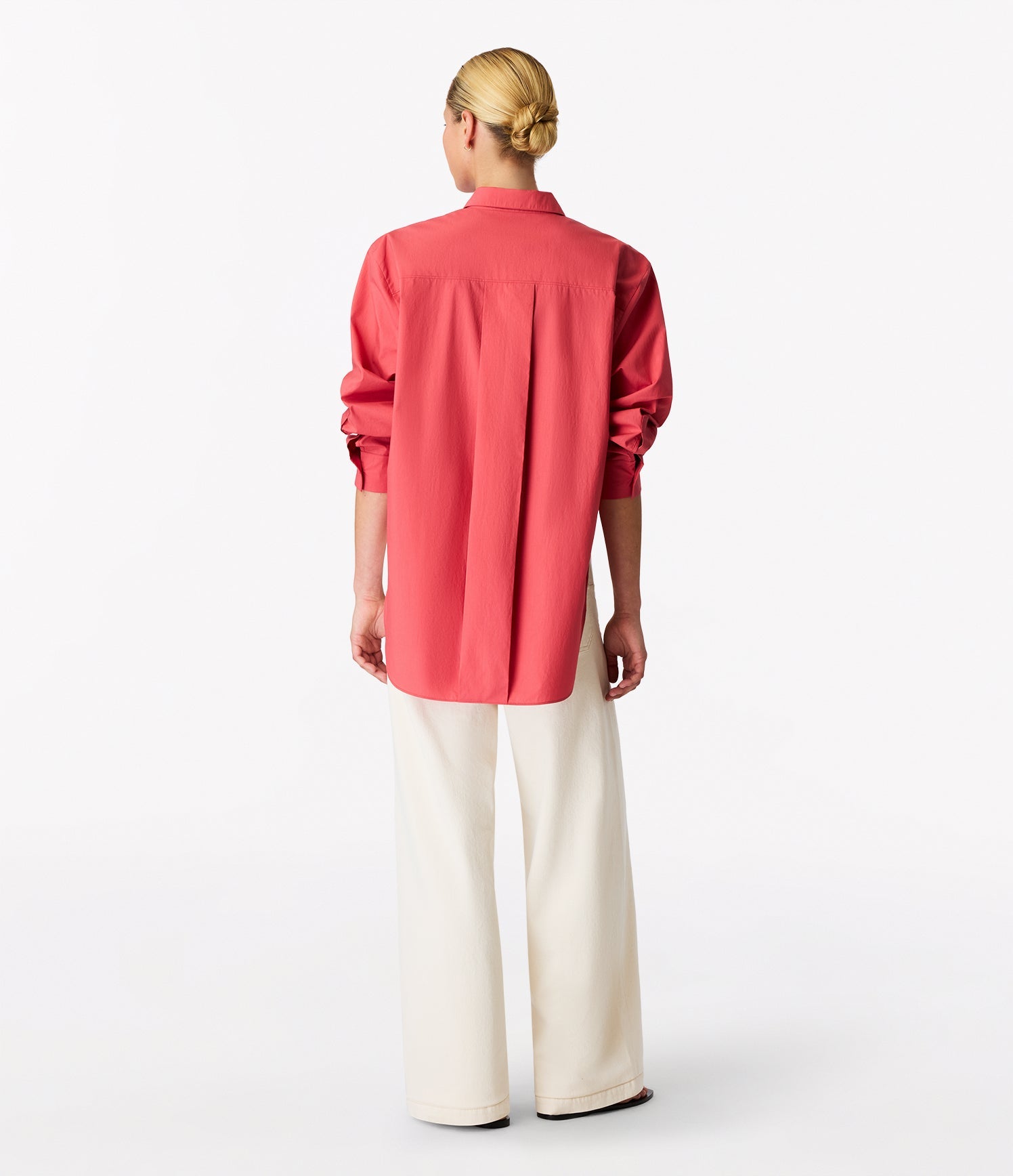 Another Tomorrow Pleat Back Poplin Shirt in Rhubarb – Cotton Women's Top