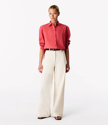 Another Tomorrow Pleat Back Poplin Shirt in Rhubarb – Cotton Women's Top