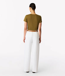 Another Tomorrow Relaxed Wide Leg Pant in Off White – Cotton Women's Trousers