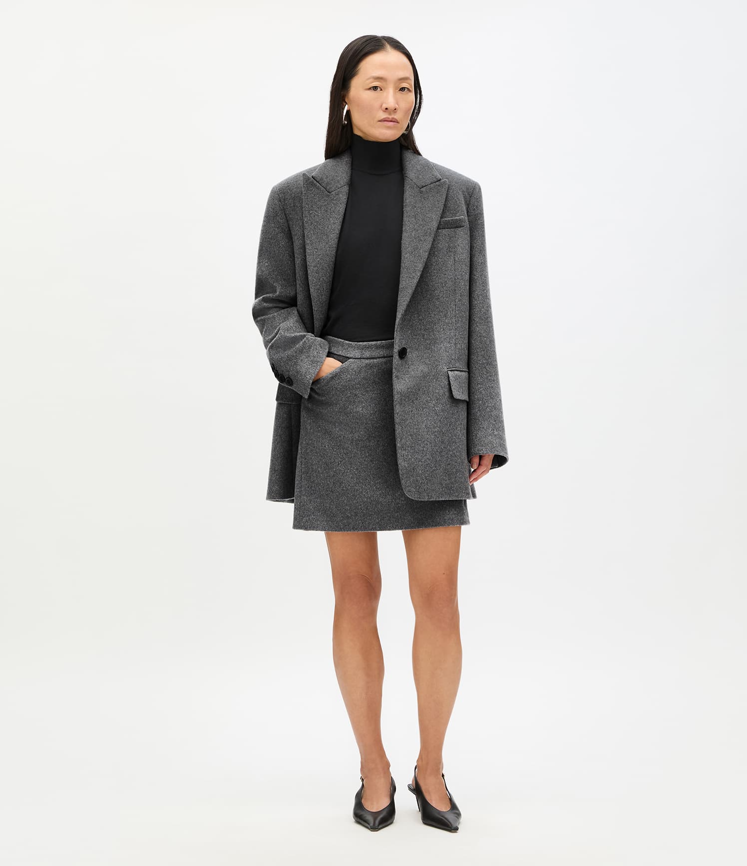 Another Tomorrow Tailored Mini Skirt in Medium Melange Grey – Cashmere Women's Skirt