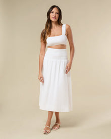 Smocked Midi Skirt | White