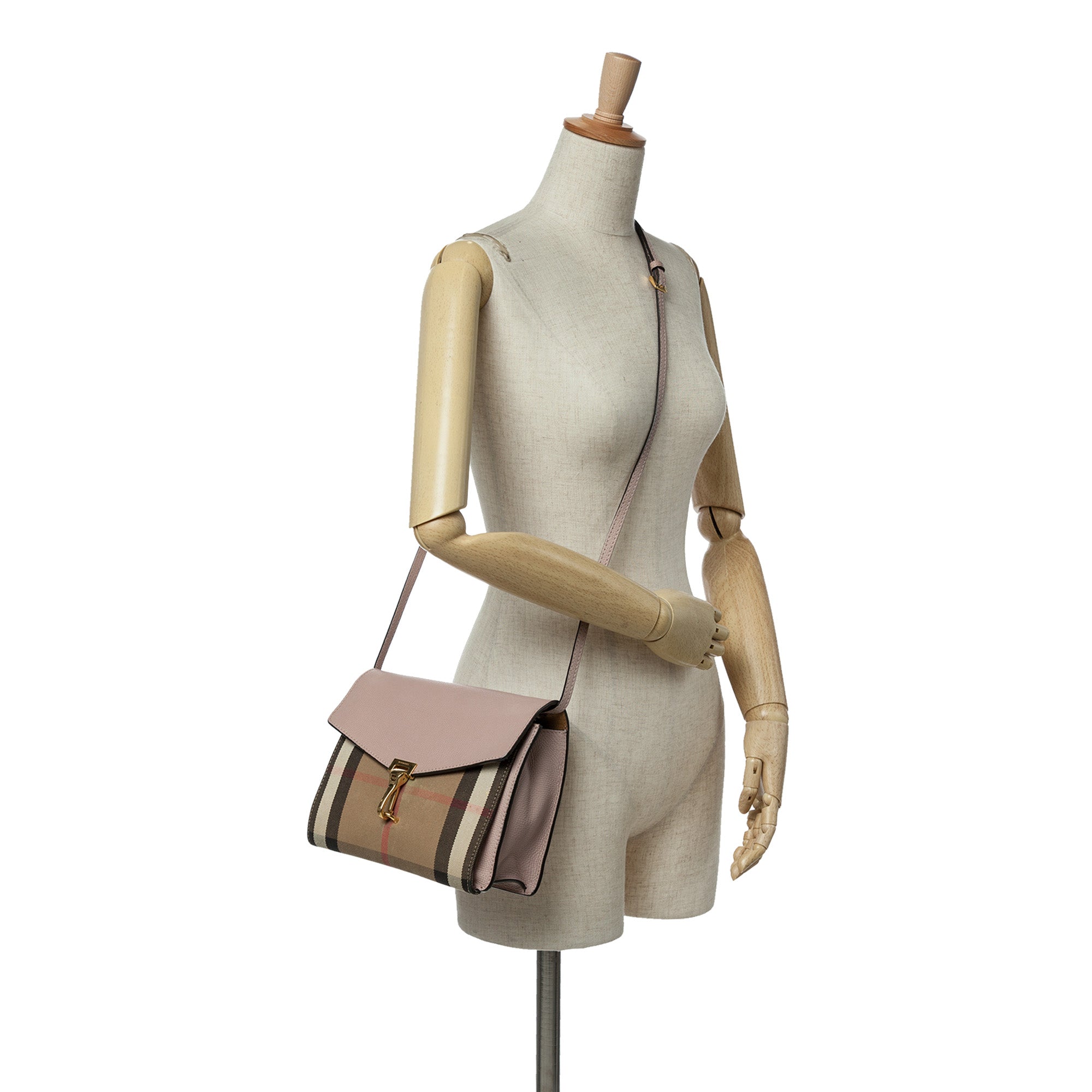 Burberry | Pre-Owned Small House Check Canvas Derby Macken Crossbody | Pink/Light Pink