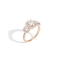 Pave Emerald Tri-Diamond Ring 14K 18K Platinum Rose Gold Lab-grown Natural First
