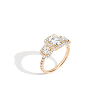 Pave Emerald Tri-Diamond Ring 14K 18K Platinum Yellow Gold Lab-grown Natural First