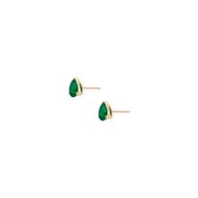 Pear Gemstone Solitaire Stud Earrings Vermeil Yellow Gold Green Emerald
