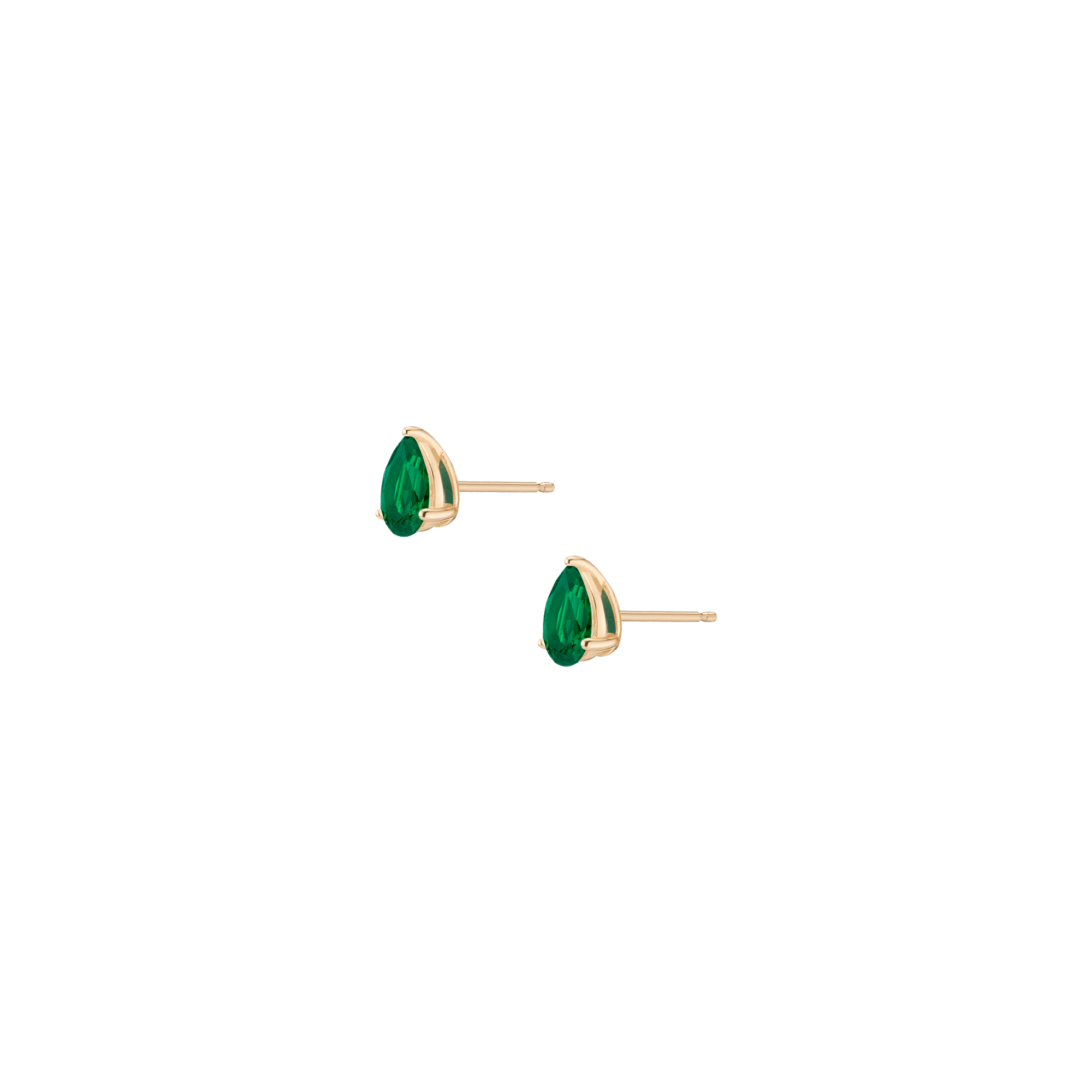 Pear Gemstone Solitaire Stud Earrings Vermeil Yellow Gold Green Emerald