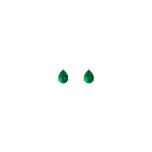 Pear Gemstone Solitaire Stud Earrings Vermeil Yellow Gold Green Emerald