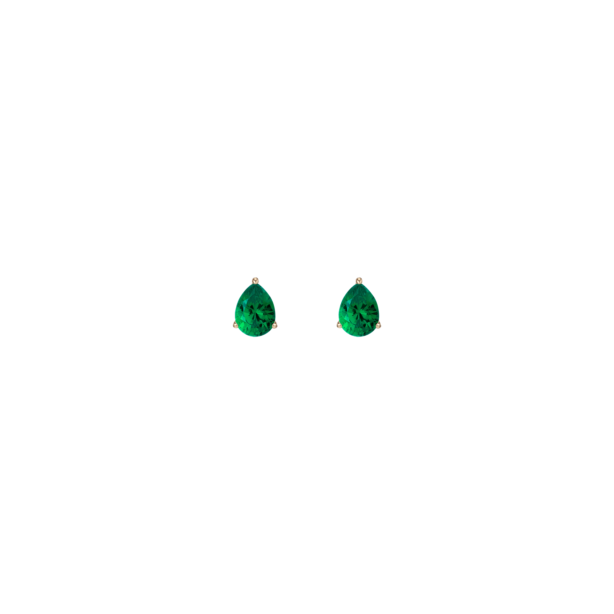 Pear Gemstone Solitaire Stud Earrings Vermeil Yellow Gold Green Emerald