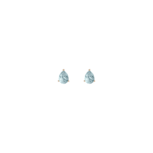 Pear Gemstone Solitaire Stud Earrings Vermeil Yellow Gold Aquamarine First