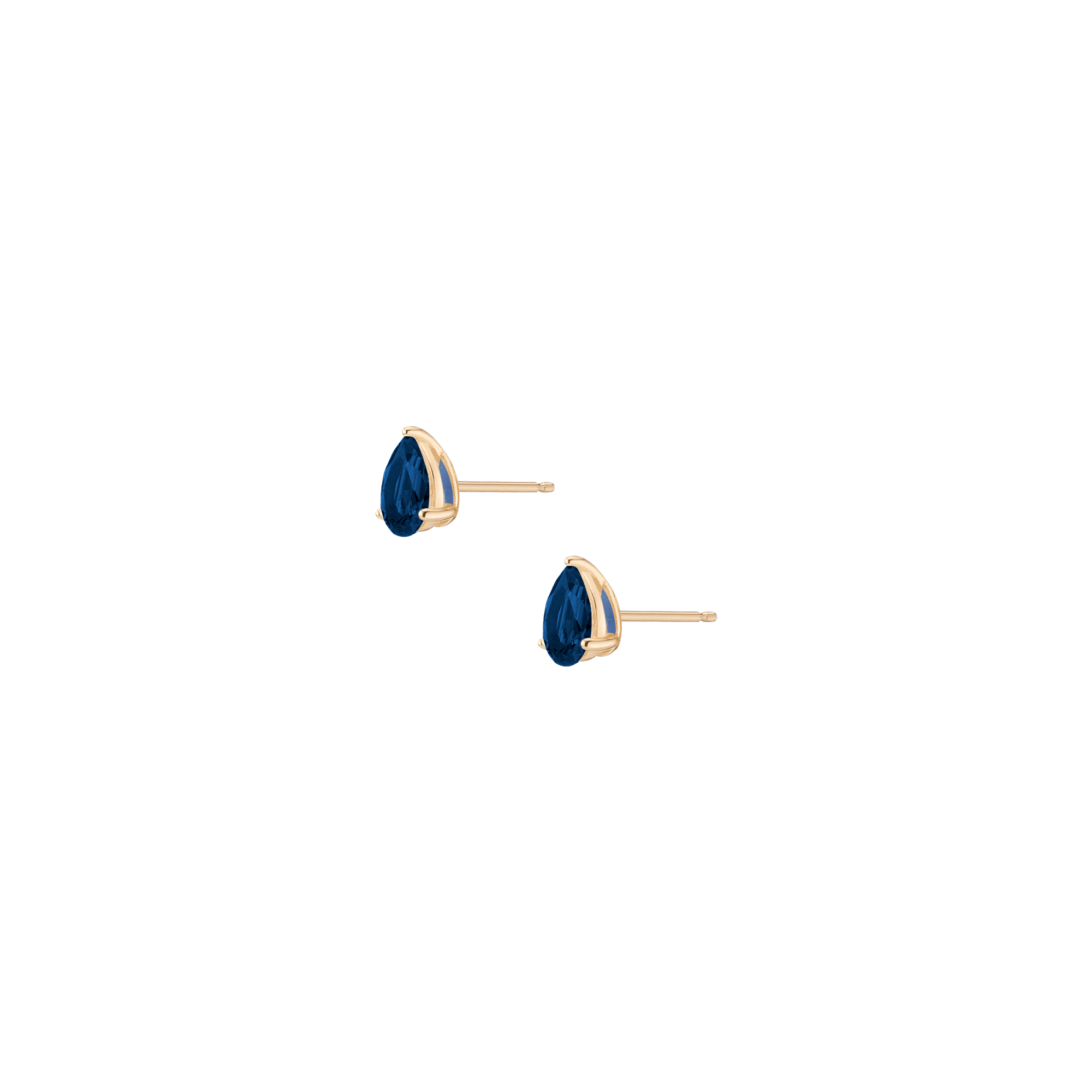 Pear Gemstone Solitaire Stud Earrings Vermeil Yellow Gold Blue Sapphire