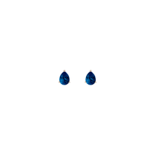 Pear Gemstone Solitaire Stud Earrings Vermeil Yellow Gold Blue Sapphire