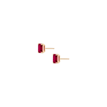 Emerald Gemstone Solitaire Stud Earrings Vermeil Yellow Gold Red Ruby