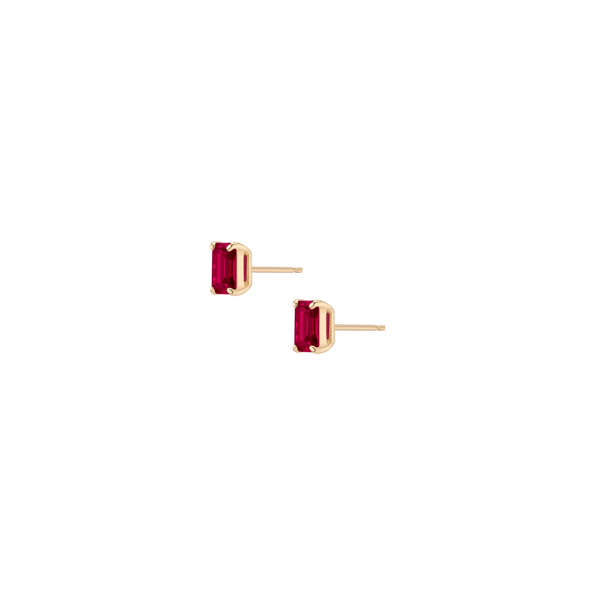 Emerald Gemstone Solitaire Stud Earrings Vermeil Yellow Gold Red Ruby