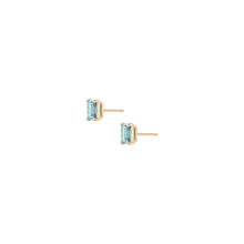 Emerald Gemstone Solitaire Stud Earrings Vermeil Yellow Gold Aquamarine