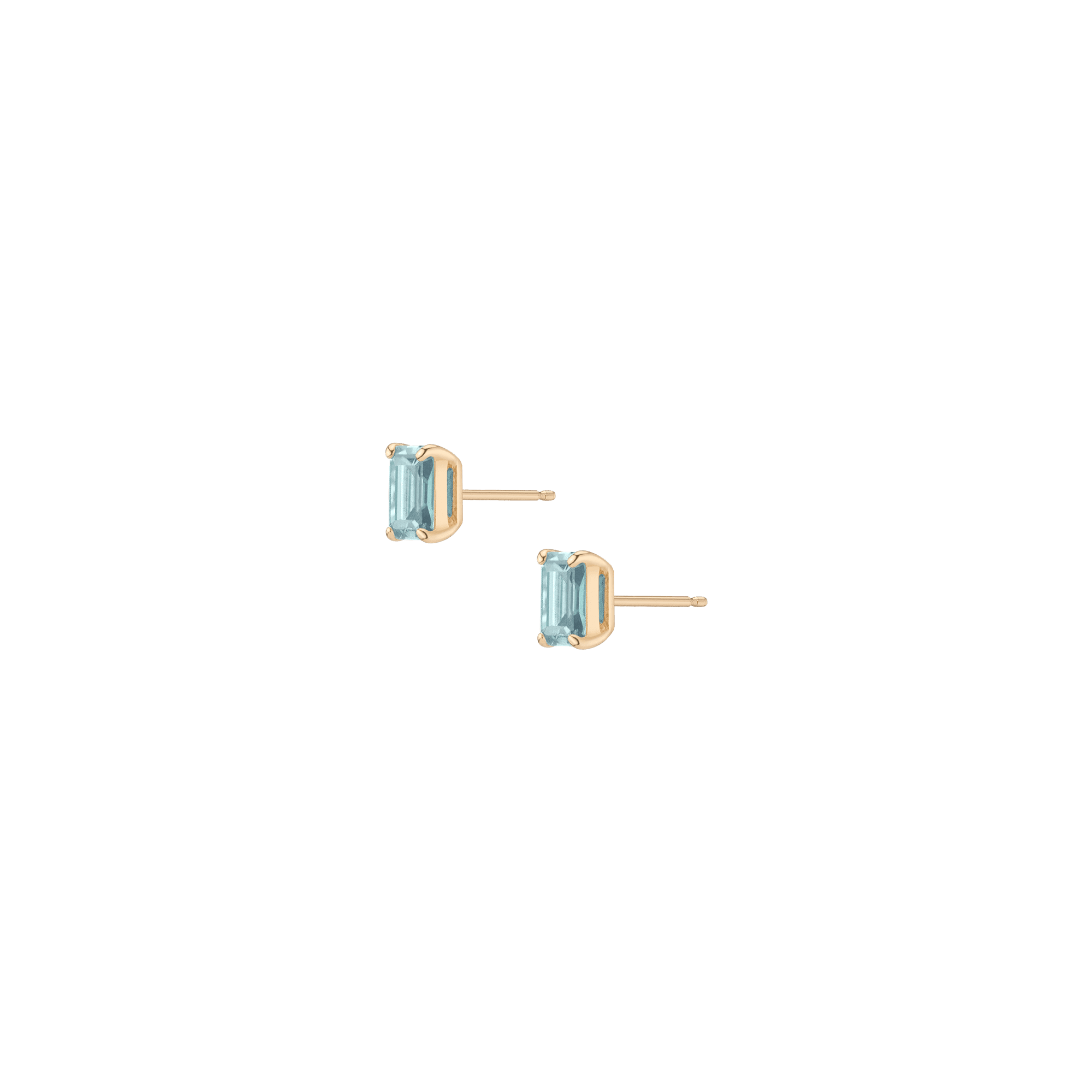 Emerald Gemstone Solitaire Stud Earrings Vermeil Yellow Gold Aquamarine