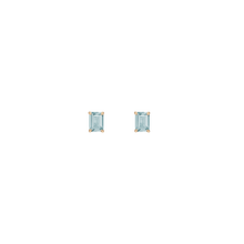 Emerald Gemstone Solitaire Stud Earrings Vermeil Yellow Gold Aquamarine First
